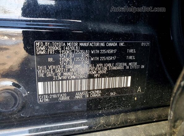 2T3W1RFV3MW129642 2021 TOYOTA RAV4 Black 
