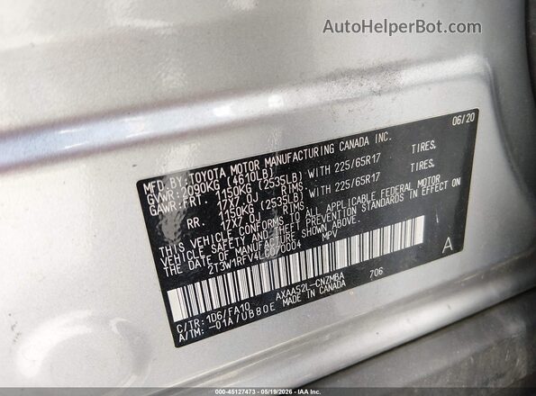 2T3W1RFV4LC070004 2020 TOYOTA RAV4 Серебряный Вид подкапотного пространства