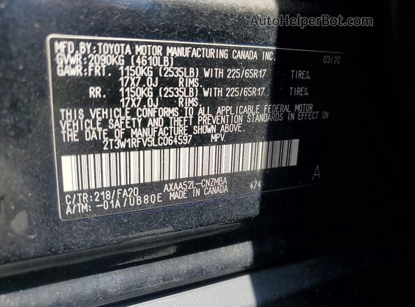 2T3W1RFV5LC064597 2020 TOYOTA RAV4 Black ძრავის განყოფილების ხედი