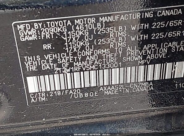 2T3W1RFV5MC133001 2021 TOYOTA RAV4 Black Widok komory silnika