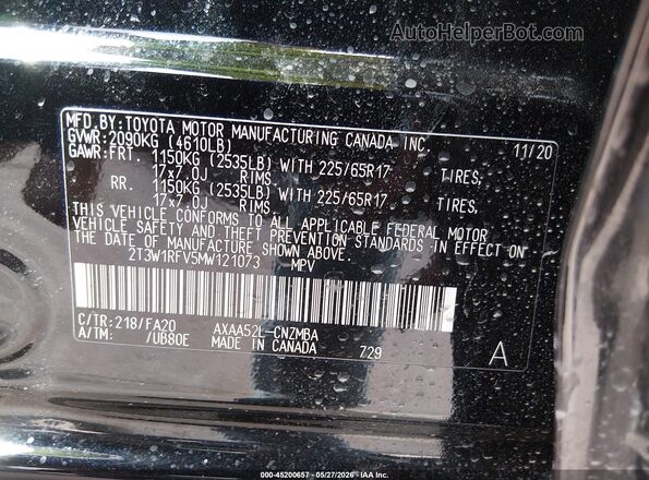 2T3W1RFV5MW121073 2021 TOYOTA RAV4 Black Вид підкапотного простору