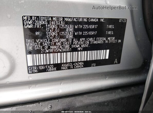 2T3W1RFV5PW286951 2023 TOYOTA RAV4 Silver 