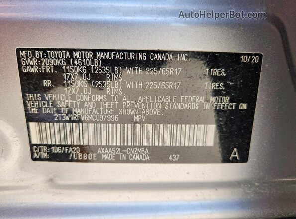 2T3W1RFV6MC097996 2021 TOYOTA RAV4 Silver 