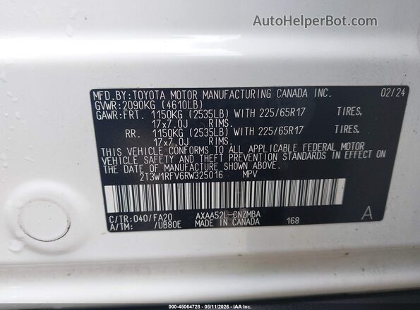 2T3W1RFV6RW325016 2024 TOYOTA LE Белый Вид подкапотного пространства