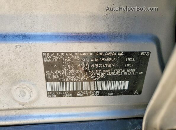 2T3W1RFV6SW409519 2025 TOYOTA RAV4 Silver VIN sticker view