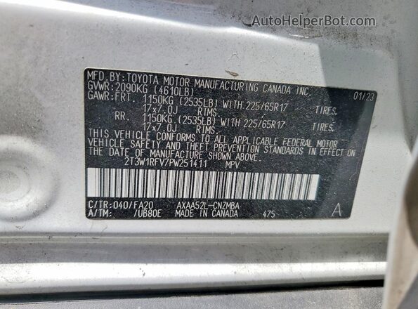 2T3W1RFV7PW251411 2023 TOYOTA RAV4 Белый Вид наклейки с VIN-кодом