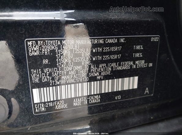 2T3W1RFV8NC178130 2022 TOYOTA LE Black 
