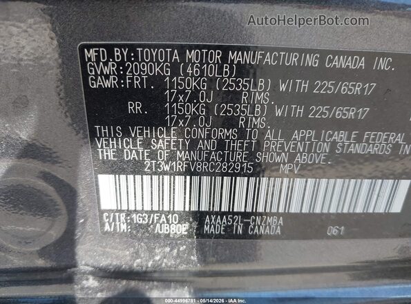 2T3W1RFV8RC282915 2024 TOYOTA LE Gray Vista del compartimento del motor