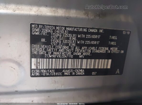 2T3W1RFV9LC047110 2020 TOYOTA RAV4 Gray Engine compartment view
