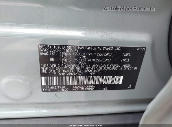 2T3W1RFV9MW128575 2021 TOYOTA LE Gray 