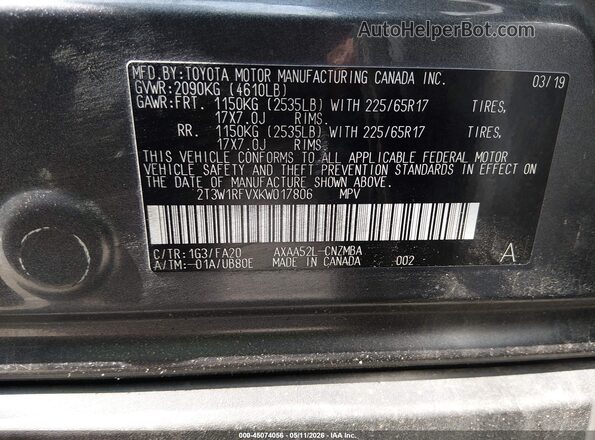 2T3W1RFVXKW017806 2019 TOYOTA LE Black Вид підкапотного простору
