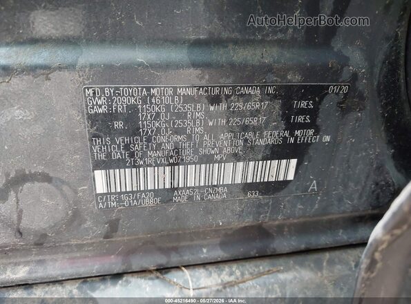2T3W1RFVXLW071950 2020 TOYOTA RAV4 Gray Շարժիչի բաժամունքի տեսք