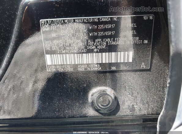 2T3WFREV4HW326487 2017 TOYOTA LE Black 