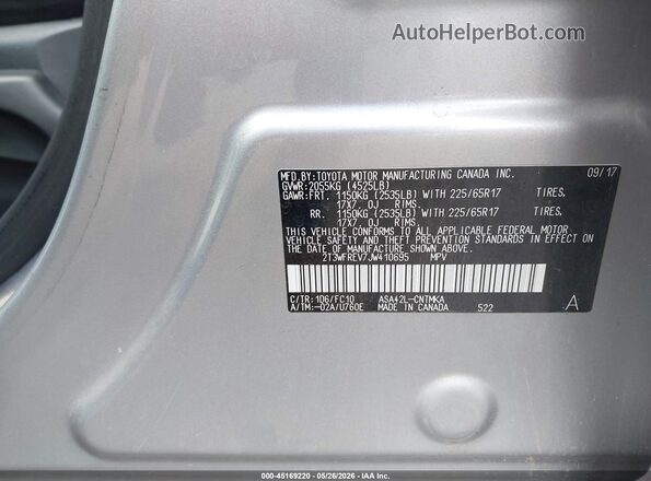 2T3WFREV7JW410695 2018 TOYOTA RAV4 Silver Engine compartment view
