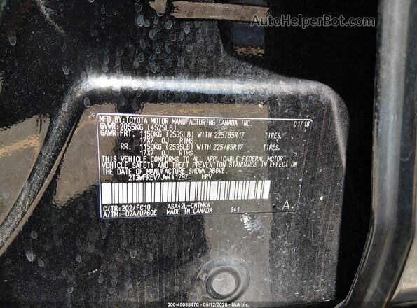 2T3WFREV7JW441297 2018 TOYOTA LE Черный Вид подкапотного пространства