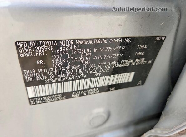 2T3WFREV7JW477099 2018 TOYOTA LE Silver Շարժիչի բաժամունքի տեսք