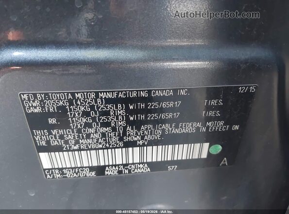 2T3WFREV8GW242526 2016 TOYOTA RAV4 Gray Widok komory silnika