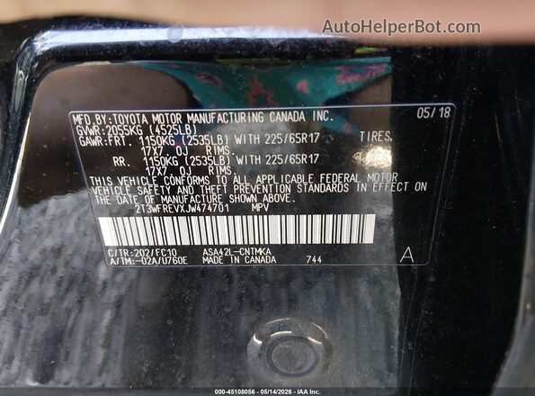 2T3WFREVXJW474701 2018 TOYOTA LE Black Engine compartment view