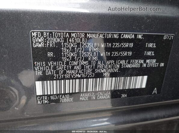 2T3Y1RFV5MW167253 2021 TOYOTA RAV4 Brown 