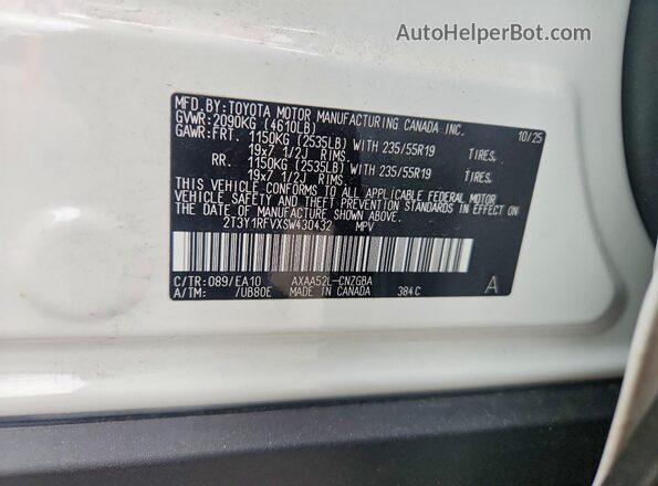 2T3Y1RFVXSW430432 2025 TOYOTA RAV4 White 