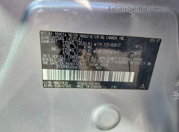 2T3ZFREV0HW373593 2017 TOYOTA RAV4 Silver 