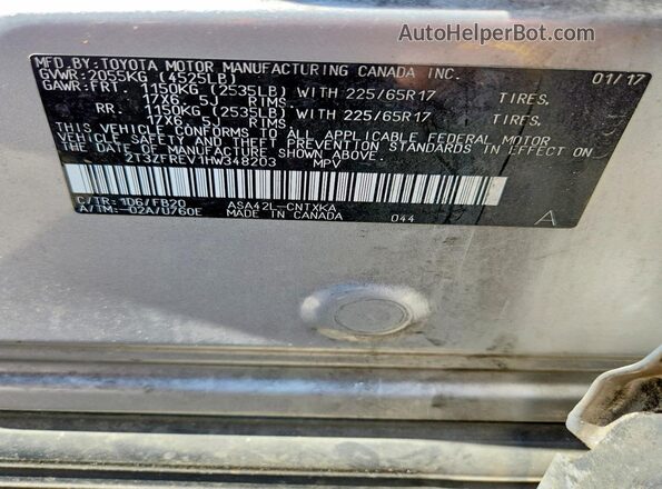 2T3ZFREV1HW348203 2017 TOYOTA RAV4 Серебряный 