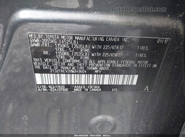 2T3ZFREV2HW349604 2017 TOYOTA LE Gray Շարժիչի բաժամունքի տեսք