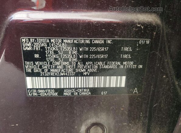 2T3ZFREV2JW442337 2018 TOYOTA RAV4 Purple 