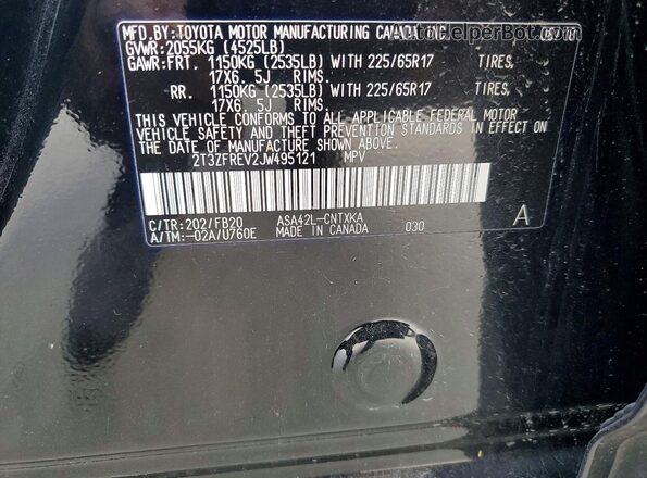 2T3ZFREV2JW495121 2018 TOYOTA RAV4 Black Widok naklejki z numerem VIN