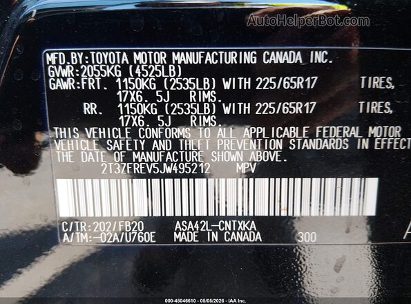 2T3ZFREV5JW495212 2018 TOYOTA LE Black Engine compartment view