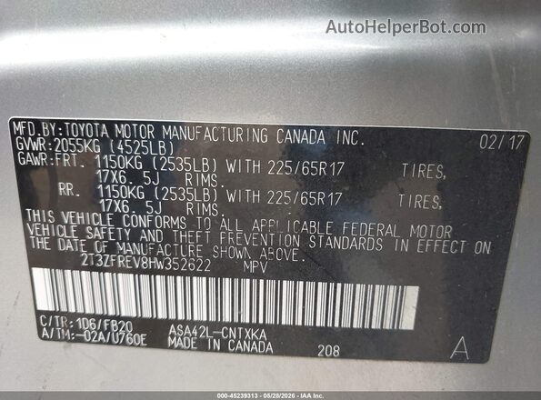 2T3ZFREV8HW352622 2017 TOYOTA RAV4 Silver Widok komory silnika