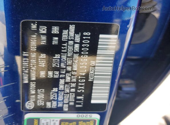5XXGT4L35GG003018 2016 KIA OPTIMA Blue 