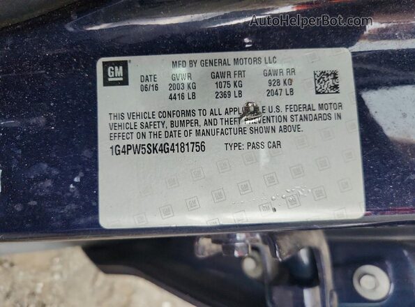 1G4PW5SK4G4181756 2016 BUICK VERANO Blue 