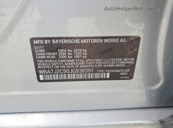 WBA7J2C50JG938391 2018 BMW 7 SERIES Silver Vista de la etiqueta del VIN