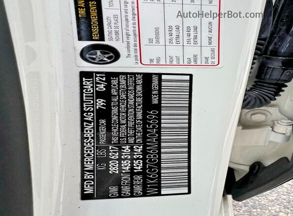 W1K6G7GB6MA045696 2021 MERCEDES-BENZ S White 