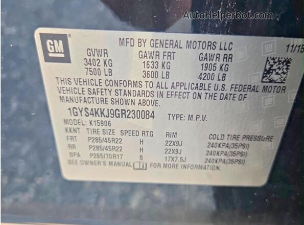 1GYS4KKJ9GR230084 2016 CADILLAC ESCALADE Black 