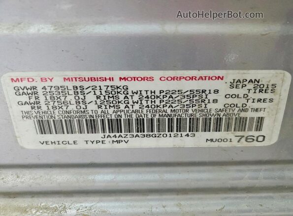 JA4AZ3A38GZ012143 2016 MITSUBISHI OUTLANDER Silver 