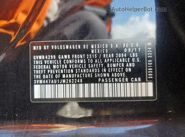 3VW447AU1JM262248 2018 VOLKSWAGEN GTI Black 