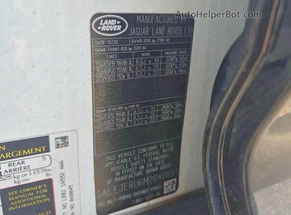 SALE3ERU6M2040845 2021 LAND ROVER DEFENDER Белый Вид задних сидений