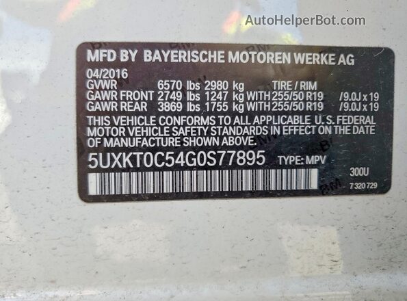5UXKT0C54G0S77895 2016 BMW X5 White 