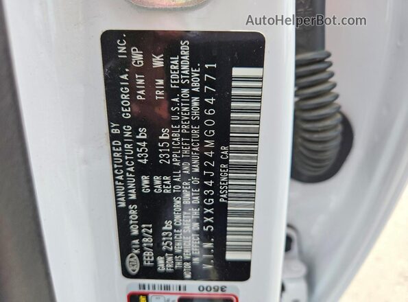 5XXG34J24MG064771 2021 KIA K5 Белый 