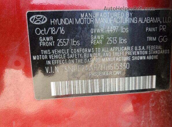 5NPE24AF7HH515330 2017 HYUNDAI SONATA Red 