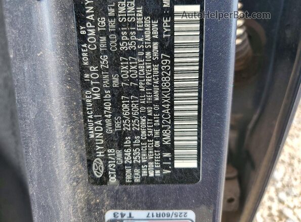 KM8J2CA4XKU882397 2019 HYUNDAI TUCSON Gray 
