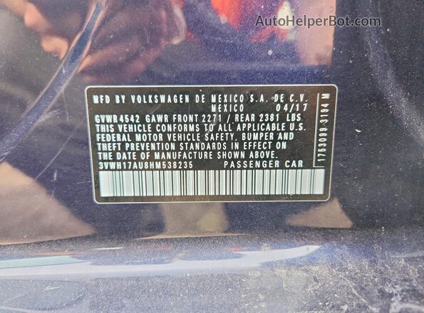 3VWH17AU8HM538235 2017 VOLKSWAGEN GOLF Blue 