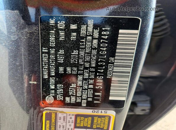 5XXGT4L37LG407481 2020 KIA OPTIMA Gray 