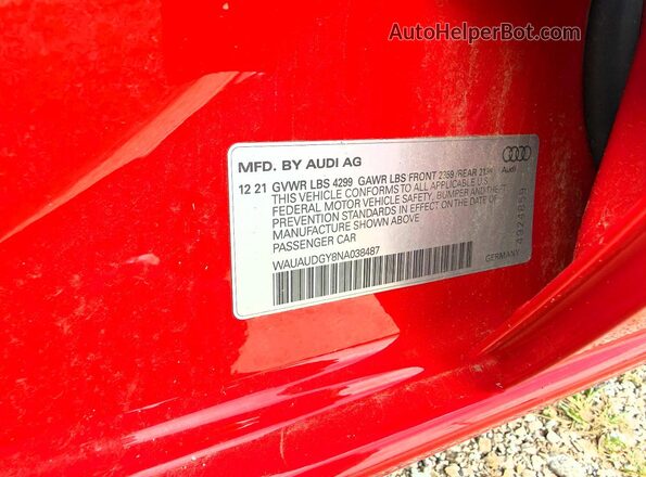 WAUAUDGY8NA038487 2022 AUDI A3 Red Սալոնի հետևի տեսք