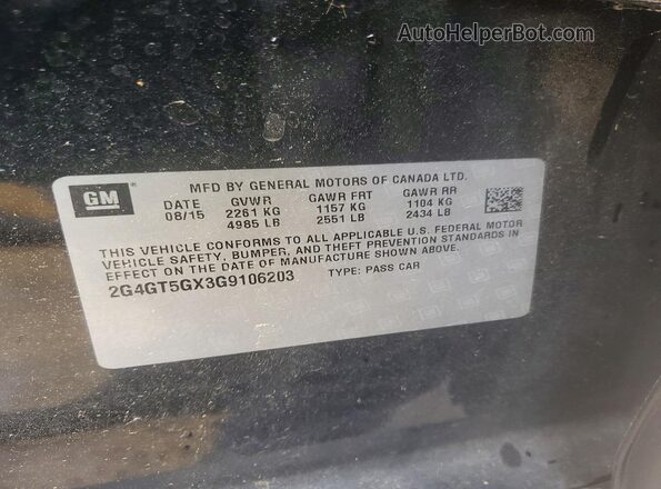 2G4GT5GX3G9106203 2016 BUICK CENTURY Black 