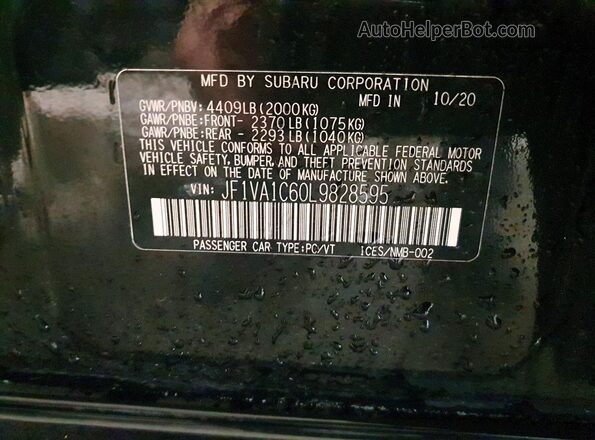 JF1VA1C60L9828595 2020 SUBARU WRX Black Widok naklejki z numerem VIN