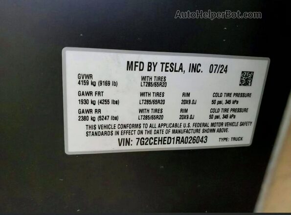 7G2CEHED1RA026043 2024 TESLA CYBERTRUCK Silver Widok wnętrza z tyłu