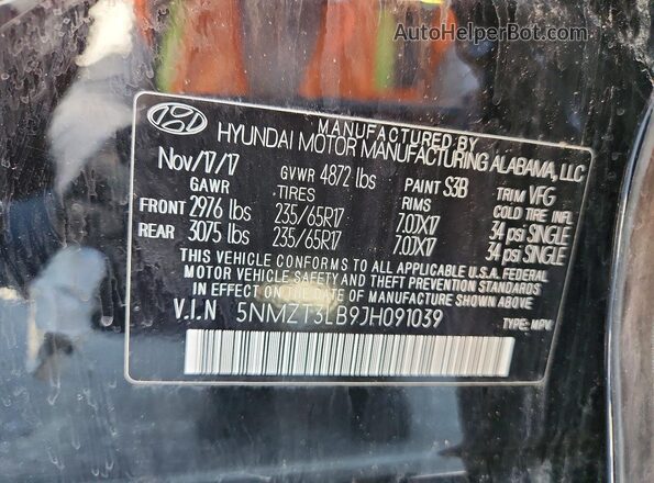 5NMZT3LB9JH091039 2018 HYUNDAI SANTA Black 